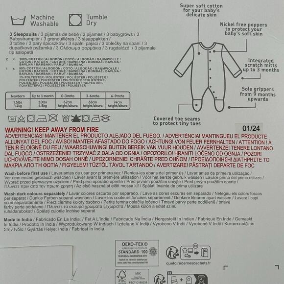 Disney Baby at Primark 3 Sleepsuits Cotton Rich Minnie Mouse Size 3-6 Months - Picture 4 of 4